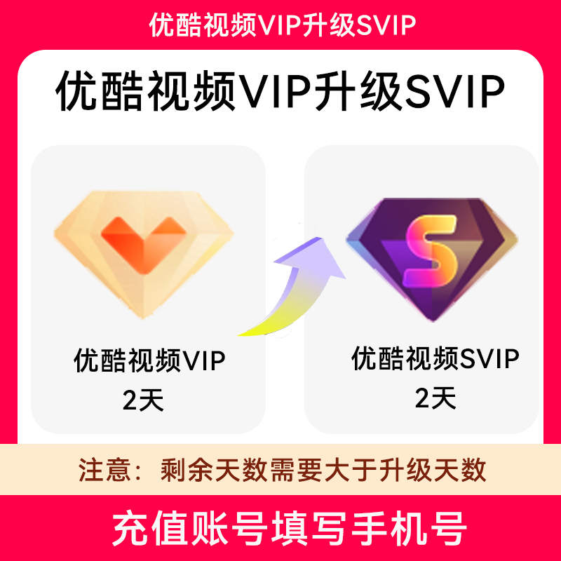 【自动充值】优酷视频VIP升级SVIP『2天』