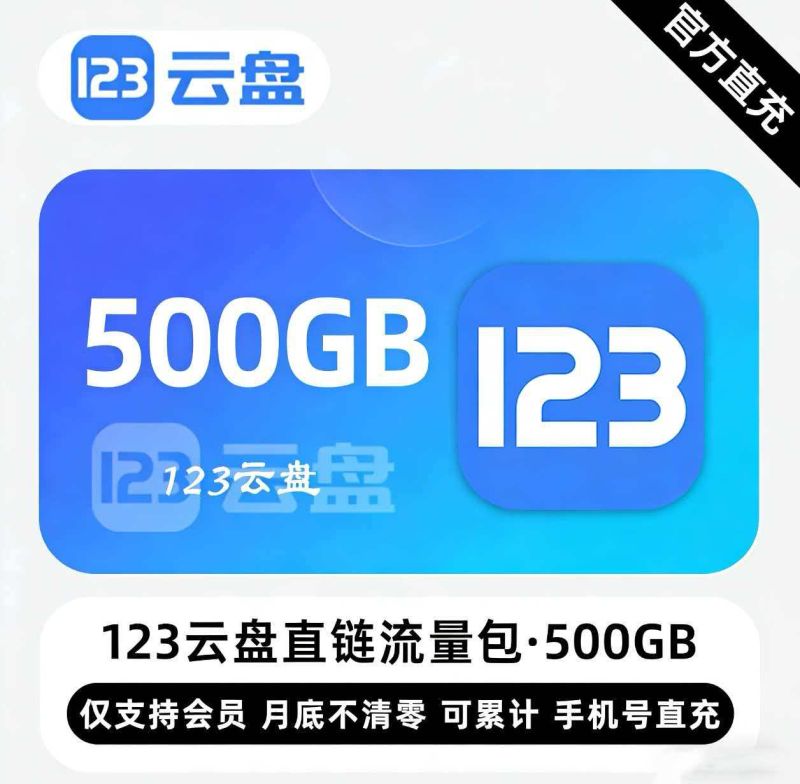 【白名单】123云盘直链流量包『500GB』限价81.00元