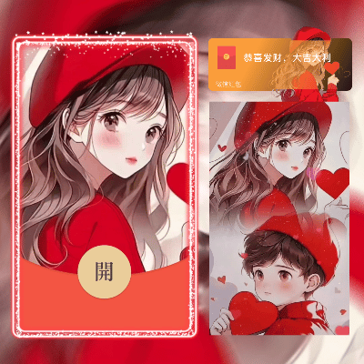 微信红包封面 |『比心情侣女孩』